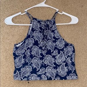 blue patterned crop top